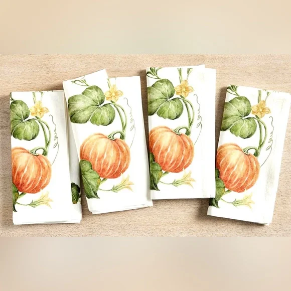 Pottery Barn Rustic Pumpkin Napkins- Set Of 4 - Picture 2 of 10